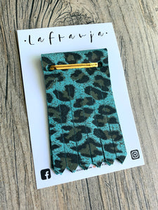 Blue Leopard Print Leather Franjas