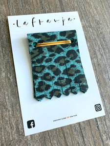 Blue Leopard Print Leather Franjas